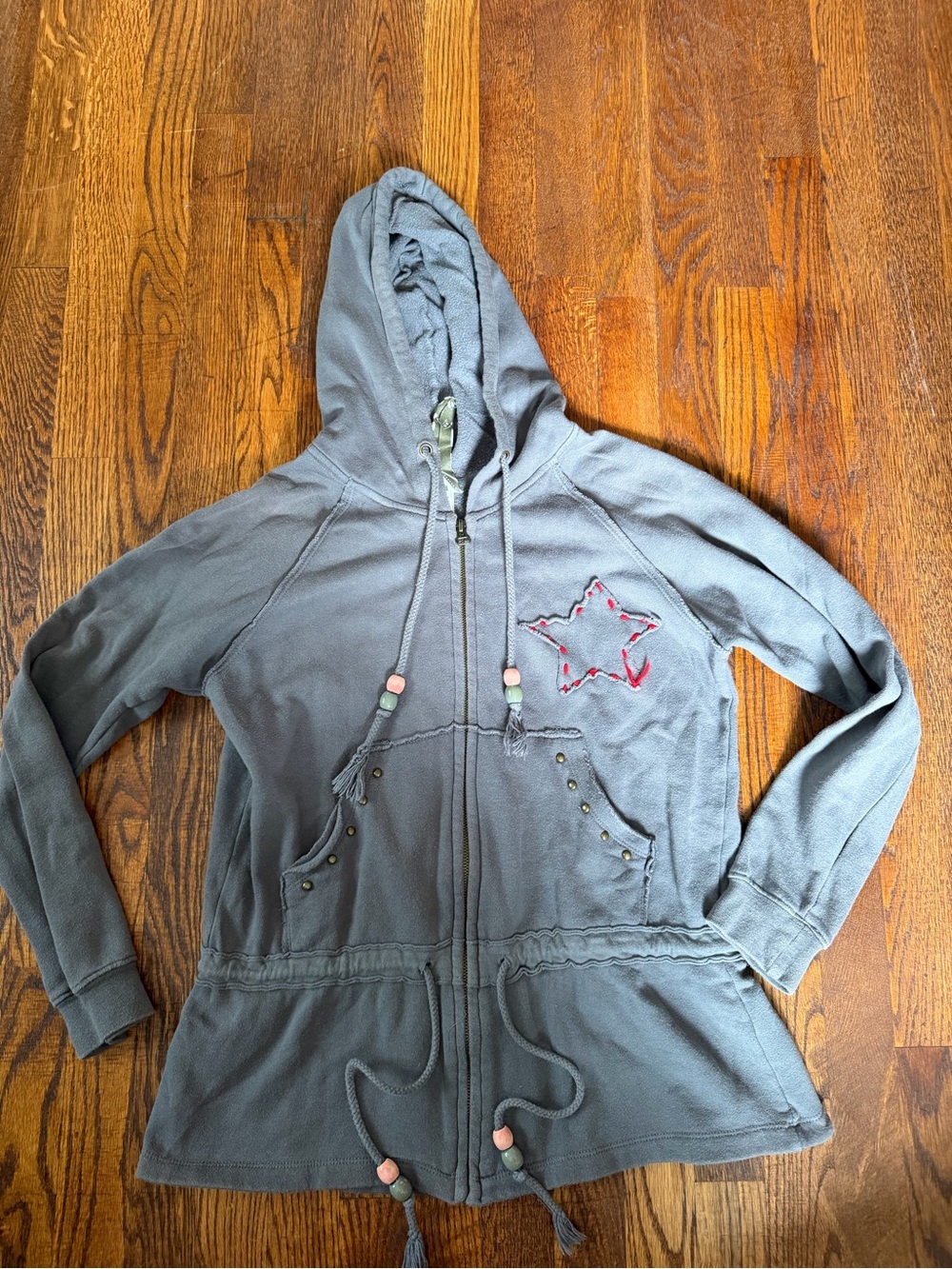 Gray Hooded Zip-Up Women's Sweater with Star Accent - YOU WANT THIS